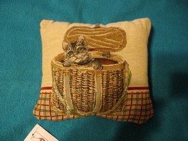 NWT Tapestry Small Pillow TABBY CAT KITTEN IN BASKET Decorative - $20.00