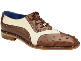 Belvedere Genuine Ostrich Quill Italian Leather Wing Tip Shoes Sesto Brown/Cream - £368.04 GBP