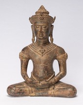 Antigüedad Khmer Estilo Bronce Sentado Meditación Estatua de Buda - - £490.14 GBP