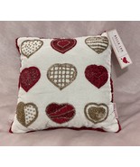 New Bella Lux Beaded Valentine Hearts Throw Pillow Red Gold White w/Fringe 12x12 - $45.53