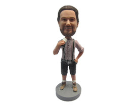 Custom Bobblehead Guy Wearing A Suspenders And Boots With One Hand In His Pocket - £69.98 GBP