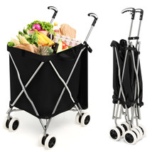 X-Shaped Folding Shopping Cart Grocery Cart w/ Fitted Cover &amp; Shockproof Wheels - £107.90 GBP