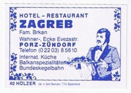 Matchbox Label Germany Hotel Restaurant Zabreg Porz Zundorf Cologne - $0.98