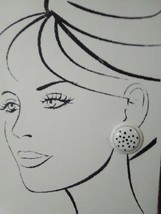 Vintage Fashion Clip Button Earrings Off White Enamel With Black Polka Dots - £12.78 GBP