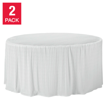 Round Tablecloth Table Wedding Polyester Cover Textured Pleating Skirt 60in 2Pcs - £73.86 GBP