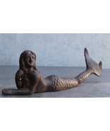 Rustic Cast Iron Nautical Siren Mermaid with Tail Stretched Out Statue 9... - $30.06 CAD