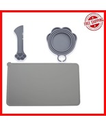 Versatile Silicone Dog Mat and Can Lid Set - Stain-Resistant Gray Safe F... - $30.68