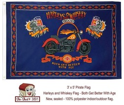 Harleys and Whiskey Pirate Flag 3&#39; x 5&#39; Both Get Better With Age Flag - £7.43 GBP