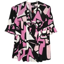 NWT Cocomo Plus Size 3X Pink Multi Color Studded Pintuck 3/4 Sleeve Blouse Top - £27.58 GBP