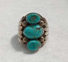 Native American Blue Nugget Turquoise Handcrafted Sterling Silver Men&#39;s ... - £194.15 GBP
