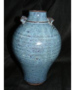 Vintage Art Pottery 10&quot; Clay Vase Hand Turned &amp; Glazed Cobalt Blue - $842.63 MXN