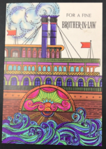 VTG Colorful Paddle Steamer Steamboat Birthday Card Brother In Law 6.5&quot; ... - $9.49
