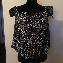 Free people black &amp; white open back print top size Medium M short sleeve - £18.64 GBP