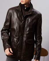 Casual Brown Halloween Formal Genuine Leather Lambskin Stylish Men Trench Coat - £123.30 GBP