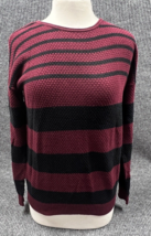 Forever 21 Sweater Womens Small Maroon Black Striped Knit Top Pullover Stretchy - £19.13 GBP