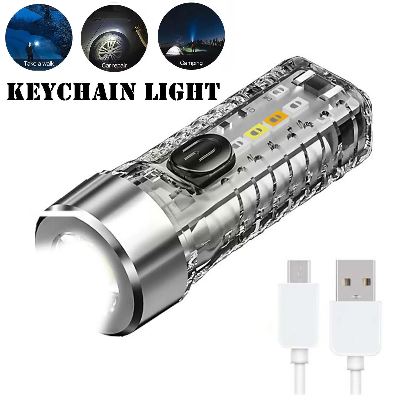 Mini Keychain Flashlight LED USB Rechargeable Torch Multicolor Emergency Light - £9.05 GBP