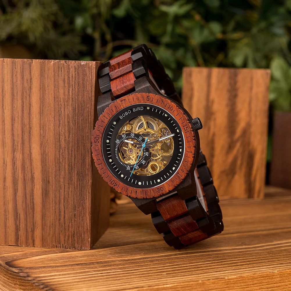 Luxury Brand Mechanical Watch Wood Automatic Wristwatch Men Timepiece Re... - $77.28
