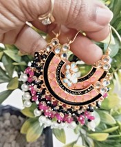 Bollywood Indian Enamel Earring Jewelry Minakari Enameled Bali Hoop Earrings Set - £22.77 GBP