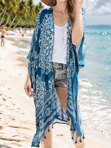 Tassel Printed Open Front Cardigan - £24.52 GBP