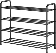 The Fanhao 4-Tier Shoe Rack, 100% Stainless Steel Shoe Shelf, Matte Black - £35.13 GBP