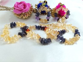 Natural Citrine, Iolite and Tsavorite Necklace and Earring, Uncut Beads Jewelry  - £67.14 GBP