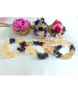 Natural Citrine, Iolite and Tsavorite Necklace and Earring, Uncut Beads ... - $84.00