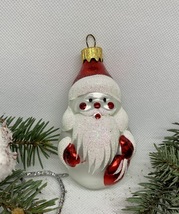 Santa Claus silver and red with glitter glass Christmas handmade ornament - £11.16 GBP