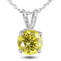 Ladies Diamond Solitaire Pendant Round Yellow Color Treated 14K SI1 1.08 Carat - £1,353.44 GBP