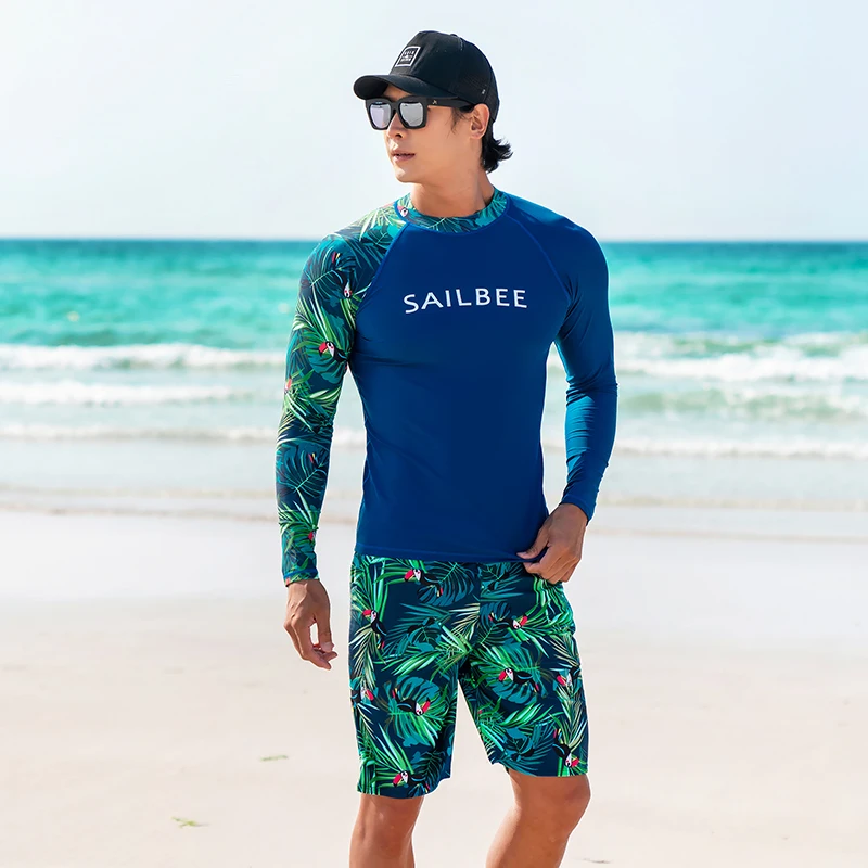 Sporting SAILBEE Men&#39;s UV Protect Surfing Rash Guard Long Sleeve Swimsuit Quick  - £55.95 GBP