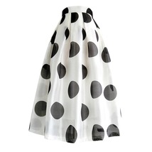 Summer Organza Polka Dot Midi Skirt Outfit Women A-line Plus Size Party Skirt image 1