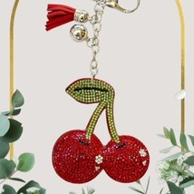 Sparkling Cherry Keychain With Rhinestones And Tassel - Lobster Clasp Fa... - $7.87