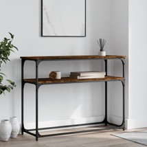 Industrial Rustic Smoked Oak Wooden Hallway Narrow Console Table With Shelf Wood - £54.60 GBP