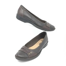 Clarks Women&#39;s Two Tone Brown Leather Soft Cushion Insole Comfort Flats ... - £27.14 GBP