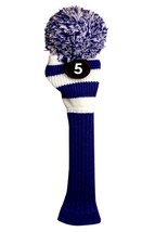 Tour #5 Fairway Metal Wood Blue &amp; White Golf Headcover Knit Pom Head Cover - £13.75 GBP