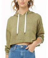 Basic Soft Cropped Crop Hoodie Dark Olive Marl Green Size Large L NEW - $14.51