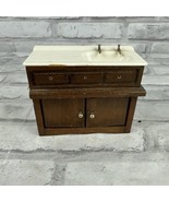 Dollhouse Miniature Cabinet Locker Sink Kitchen Wooden Furniture Dark Brown - £13.70 GBP