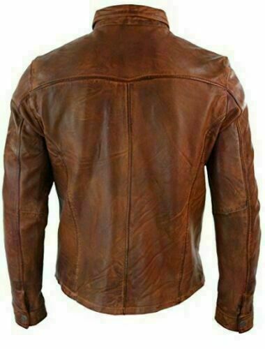 Primary image for Men’s Shirt Style Vintage Motorcycle Antique Brown Soft Real Leather Jacket Cuir