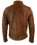 Men’s Shirt Style Vintage Motorcycle Antique Brown Soft Real Leather Jac... - $99.99