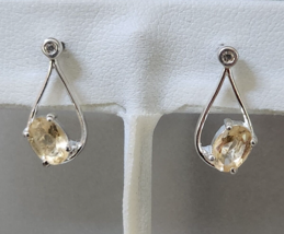Natural Brazilian Citrine and White Zircon Earrings in Sterling Silver 0.75 ctw - £15.62 GBP