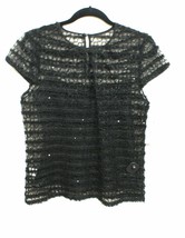 MILLY Black Lace Cap Sleeve Top with Sequins Sz 6 $325 - $83.09
