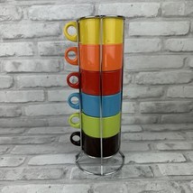 Pier 1 Pier One Stacked Rainbow Colorful Mugs Cups Set of 6 Wire Rack - £20.72 GBP