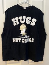 Hugs Not Drugs Peanuts Snoopy Charlie Brown t-shirt Black 2XL sxe Sleeve... - £14.11 GBP