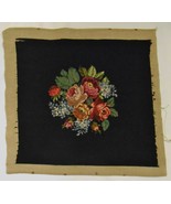 FLORAL BOUQUET on Black Needlepoint Embroidery Art Panel Craft Upholstery - £70.57 GBP