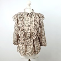 River Island - NEW - Brown Leopard Print Ruffle Shirt Top - UK 8 - £12.05 GBP