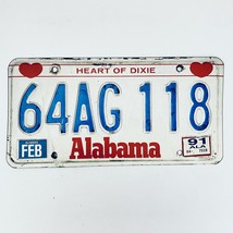 1991 United States Alabama Heart of Dixie Passenger License Plate 64AG 118 - £13.13 GBP