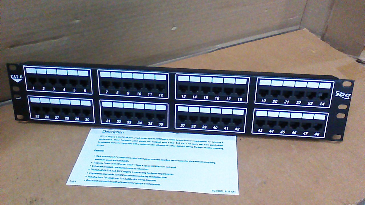 (NEW) ICC CAT6 48 PORT , 2 RMS PATCH PANEL / REAR 110 IDC&#39;S FOR 568A/B W... - $28.59