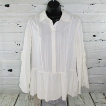 Style &amp; Co Womens Size XS Cotton Boho Peplum Top Flare Sleeves Winter White - £11.67 GBP