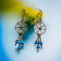 925 Sterling Silver Turquoise Southwest Turquoise Dream Catcher Earrings - £28.06 GBP