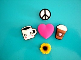 6 Coffee Cup Peace Sign Shoe Charm Plug Button Accessories Compatible w/... - £8.67 GBP