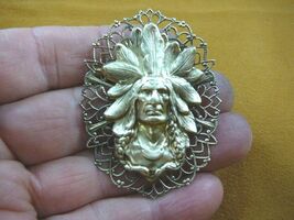 B-NATIVE-18-4) Native American Chieftain HEADDRESS filigree brass Pin Pe... - $16.09